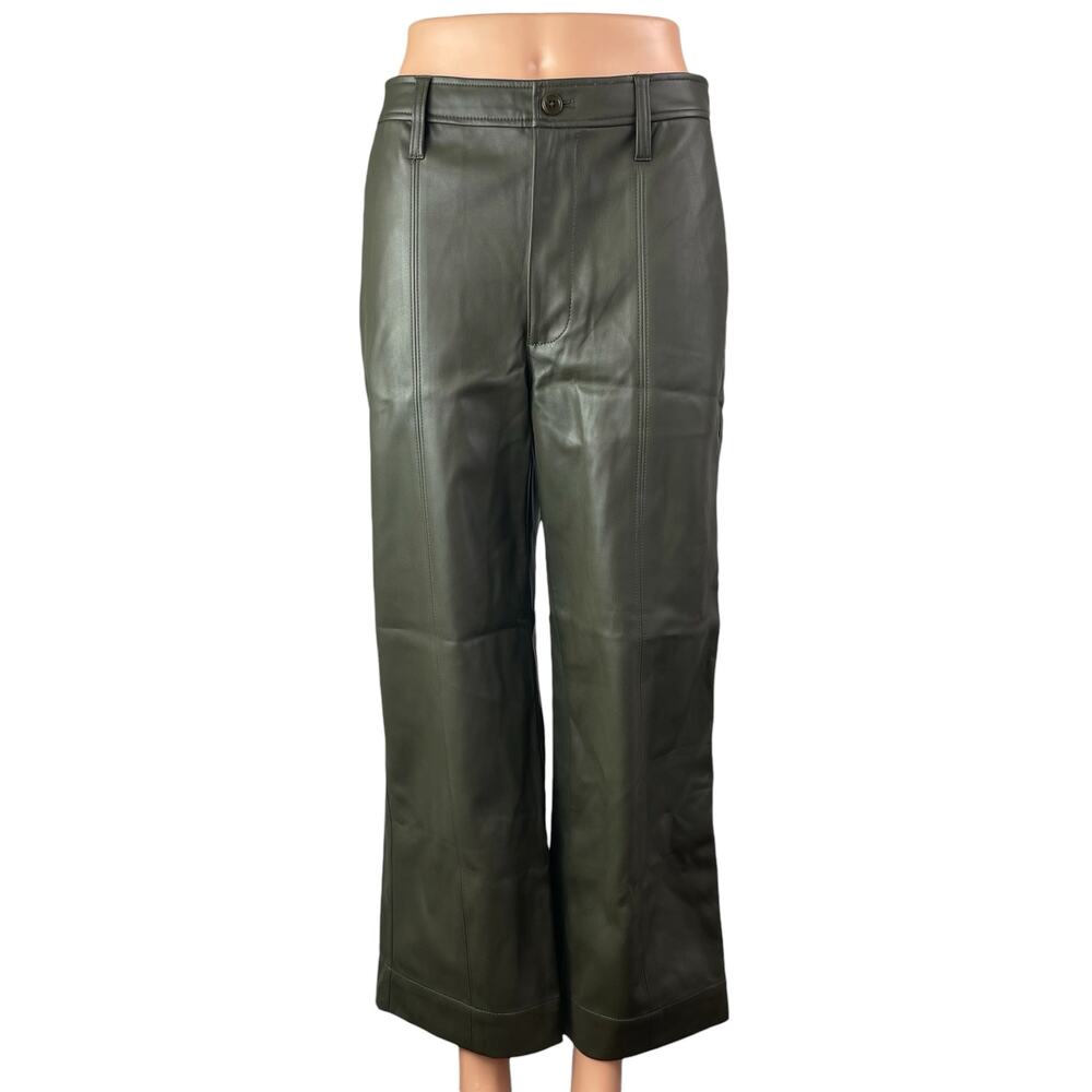 Madewell Women's Green Faux Vegan Leather High Waist Wide Leg Trousers Pants 26